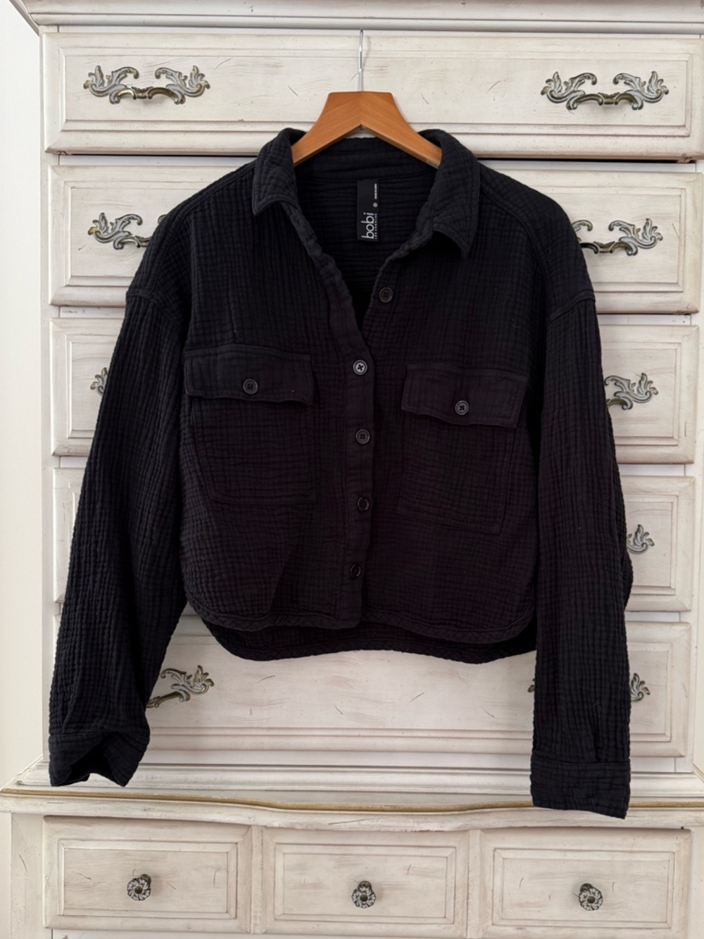 Black Gauze Cotton Button Shirt